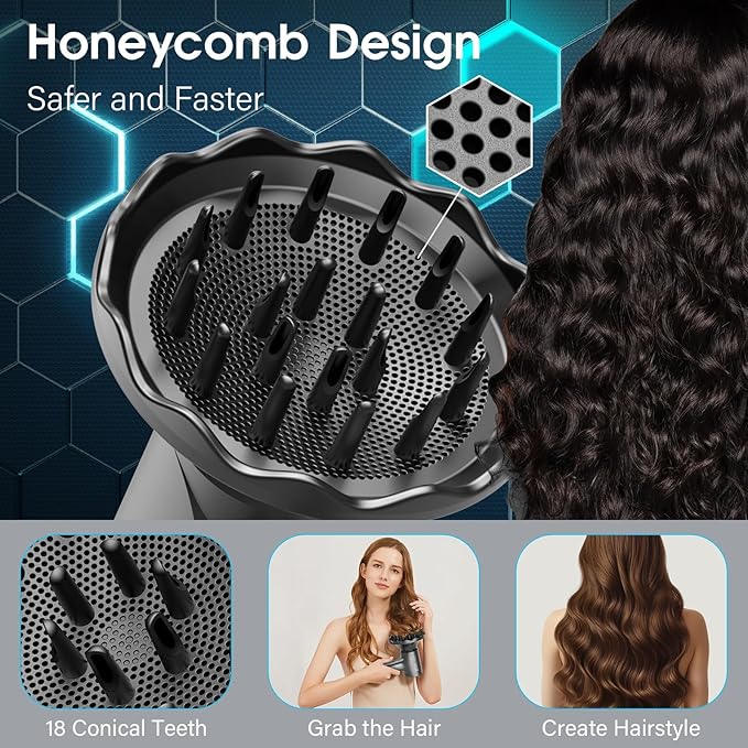 Hair Dryer Diffuser, Attachment for Hair Dryer, Hair Diffuser for Curly Hair, 360° Magnetic Diffuser for HZD&DSON Hair Dryer, Hair Attchment for Women, Black