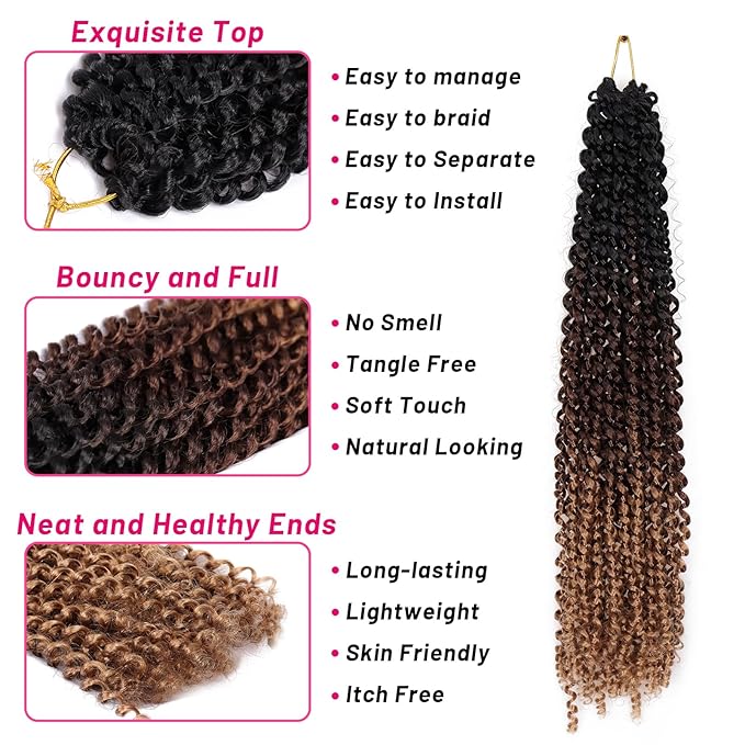 Dorsanee Ombre Passion Twist Hair 22 Inch 7 Packs Water Wave Crochet Hair Long Bohemian Curly Braiding Hair for Butterfly Locs, Faux Locs, Boho Style Spring Twist Crochet Braids (1B/30/27#)