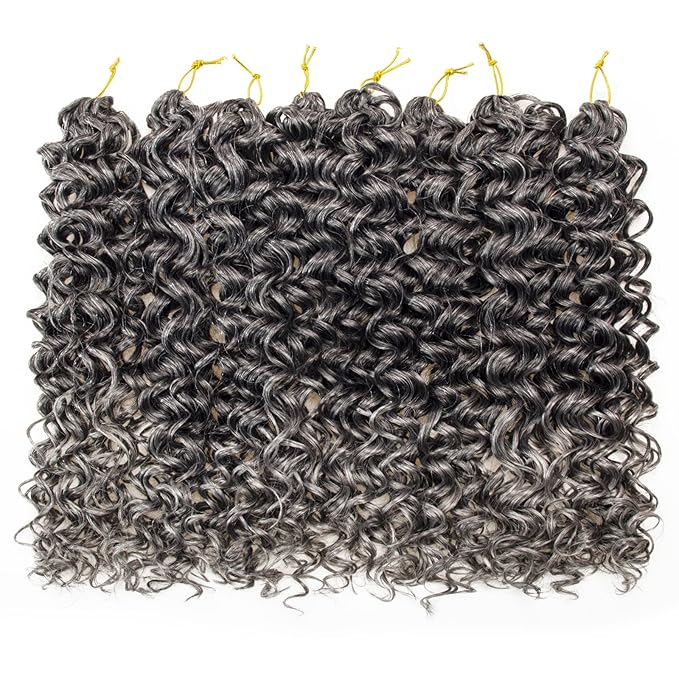 YXCHERISHAIR 8 Packs Curly Crochet Hair GoGo Curl Crochet hair for Black Women Deep Wave Braiding hair,Synthetic Bohemian Crochet Braid Water Wave Crochet hair Extensions (1B/Grey, 24inch)
