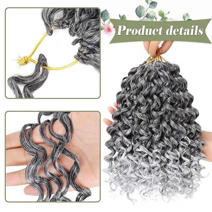Vomella GoGo Curl Crochet Hair for Women 8 Packs Water Wave 12 Inch Curly Crochet Hair Ocean Wave Beach Curl Synthetic Crochet Hair Extensions (Tgray#)