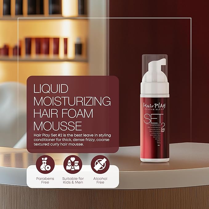 HairPlay Set #2 Hair Foam Mousse - Medium Hold Styling Foam for Frizz Control - Hair Mousse for Curls - Curl Defining Moistiurizing Mousse for Wavy Hair - 2 Fl Oz