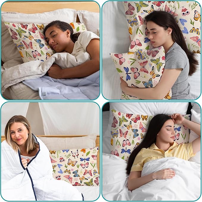 1 Pack Satin Pillowcase Vintage Butterfly Similar to Silk Pillow Cases, Soft Smooth Breathable Cool Pillow Cases for Hair and Skin, with Hidden Zipper, King Size Room Decor Essentials 20" x 36"