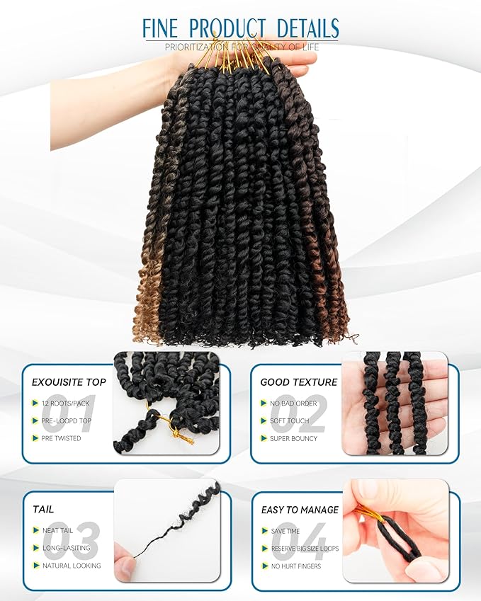 14 Inch 8 Packs Passion Twist Crochet Hair - Mixed Color Combo Pack (1B, T27, T30), Pre-twisted Pre-looped Braided Hair Extensions for Black Women