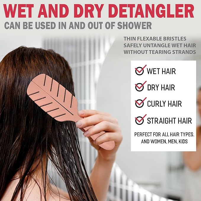 Detangler Brush by Fiora Naturals - 100% Bio-Friendly Detangling brush w/Ultra-Soft Bristles - Glide Through Tangles with Ease - For Curly, Fine, Black Natural, Women, Men, Kids - Dry and Wet Hair