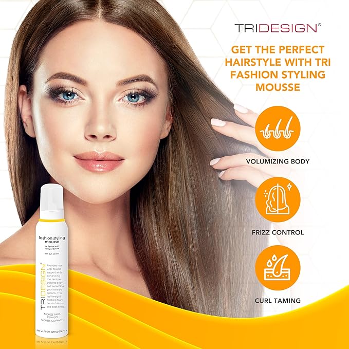 TRI Fashion Styling Mousse - Wavy Hair Volumizer & Curl Tamer with Frizz Control, Shine & Styling Options for Women, Hair Foam - 10 Ounce