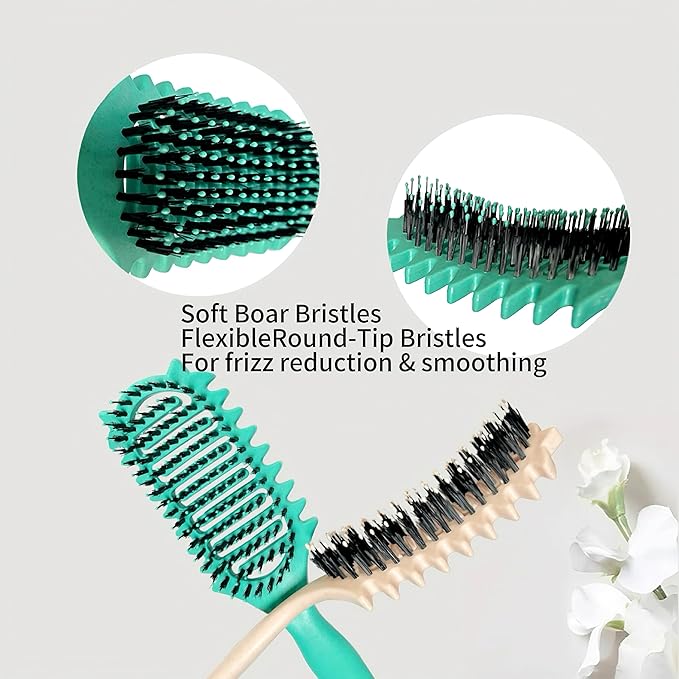 New Curl Defining Brush Ventilated Boar Bristle Hair Brush,Curl Brush For Curly Hair Wet,Curly Hair Brush For Women And Men(Off White)