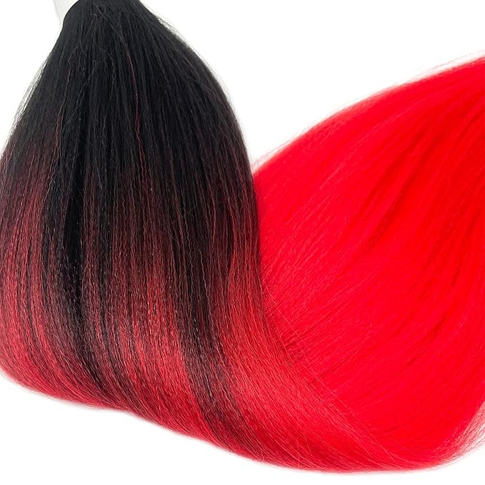 Red Ombre Braiding Hair Pre Stretched Prestressed Braiding Hair Ombre Weave Colored Hair Extensions for Braids Fake Synthetic Hair for Braiding (26 In 3 Packs)