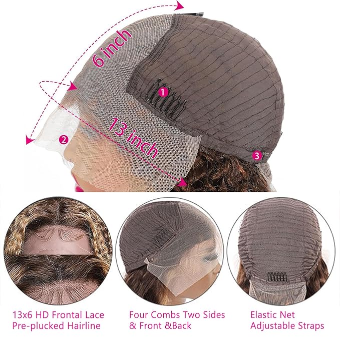 Highlight Deep Wave Lace Front Wigs Human Hair P4/27 Ombre 13x6 Wet and Wavy Frontal Wigs for Women Glueless Honey Blonde Curly Wigs Pre Plucked with Baby Hair Honey Blonde Wig 24 Inch