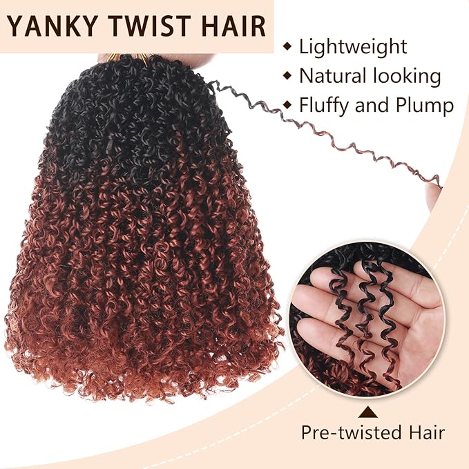 COOKOO 8 Inch Ginger Ombre Passion Twist Braiding Hair - 8 Packs Fluffy Crochet Hair for Women