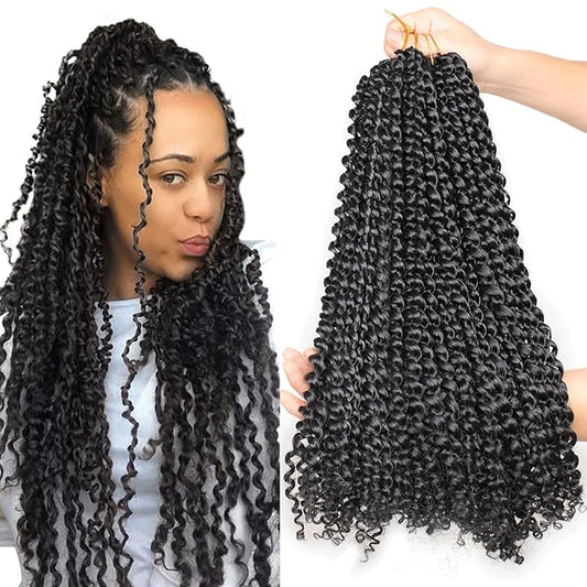 Leeven 2 pcs Passion Twist Braiding Hair for Butterfly Locs Natural Black Water Wave Crochet Passion Twist Hair for Women 18 Inch Long Bohemian Braids Synthetic Crochet Hair 1B#
