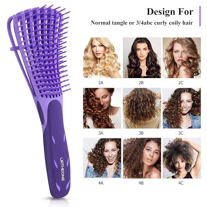 Hair Brush,URTHEONE Detangler Brush and Wide Tooth Comb Set for Black Natural Curly Wet Dry Thick Straight Long Hair, Afro American Type 3a-4c, Comfortable Grip