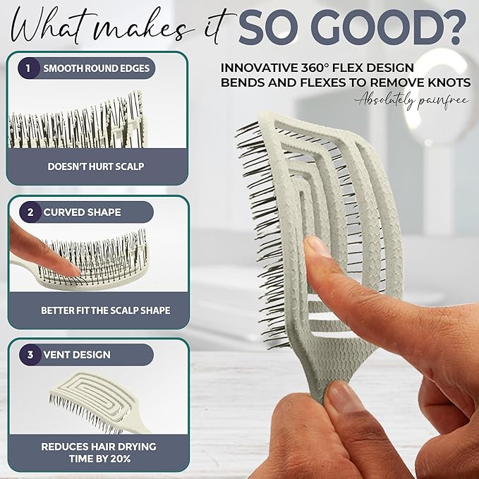 Fiora Naturals Paddle Hair Brush for Thick Hair - Detangler Brush for women - Vented Hairbrush for Gentle Detangling, Best Hair Brush for Wet or Dry Hair