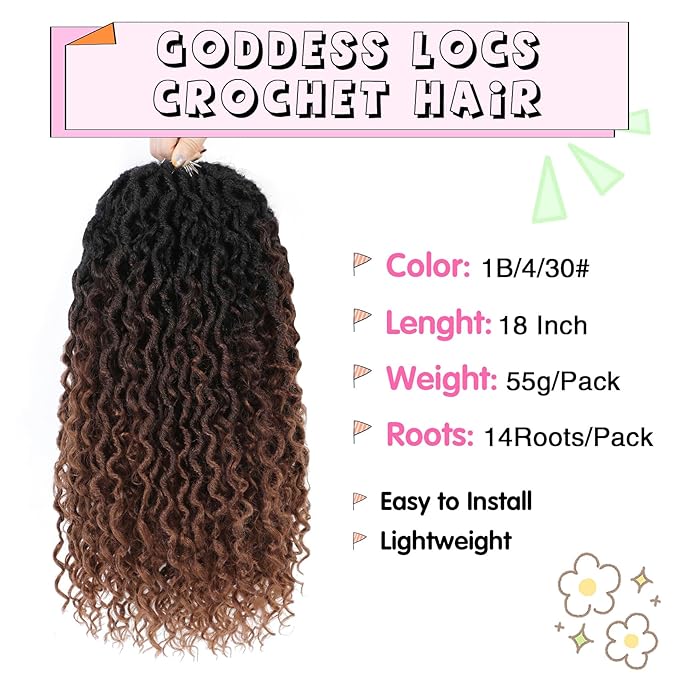 Fulcrum Goddess Locs Crochet Hair 18 Inch, 8 Packs New Faux Locs Crochet Hair for Black Women, Crochet locs with Curly Ends (18Inch (Pack of 8), 1B/4/30#)
