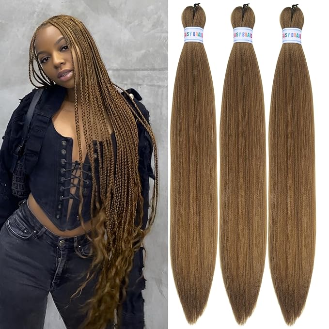 Brown Braiding Hair Pre stretched 26 Inch Clay Brown Hair Extensions for Braids Yaki Texture Knotless Braiding Hair（Packs of 3,26",10 OZ）