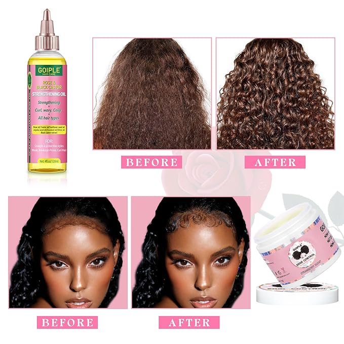 Edge Control Wax Strong Hold Non-greasy Hair Styling Gel - Edge Wax No Flaking Edge Control for Black Hair Edge Wax for Women Rose&Black Castor Oil for Hair Growth Edge Brush Hair Braid Bonnet