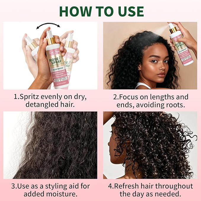 6.8Fl.oz Rose Water Hair Spray for Scalp Moisturizing, Natural Loc Gel for Retwist, Rosewater for Hair Refreshing