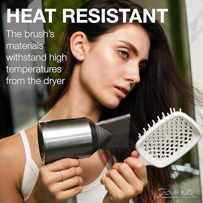 Janeke Superbrush Detangling Brush for Soft Smoothing Hair Brushing with Anti-Static Bristles - Vented Wet Hair Brush for Blow Drying Use - Perfect for Curly, Thick, Wavy, Fine Hair Types (White)