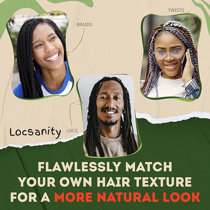 Locsanity Afro Kinky 100% Bulk Natural Human Hair - Braiding Hair for Dreadlocks, Loc Repair, Dreadlock Extensions, Twists, Braids - 8 Inches Long, 1 Oz #1B