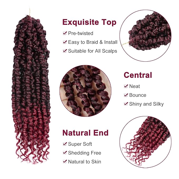 Passion Twist Hair - 8 Packs 12 Inch Passion Twist Crochet Hair For Women, Crochet Pretwisted Curly Hair Passion Twists Synthetic Braiding Hair Extensions (12 Inch 8 Packs, TBUG)