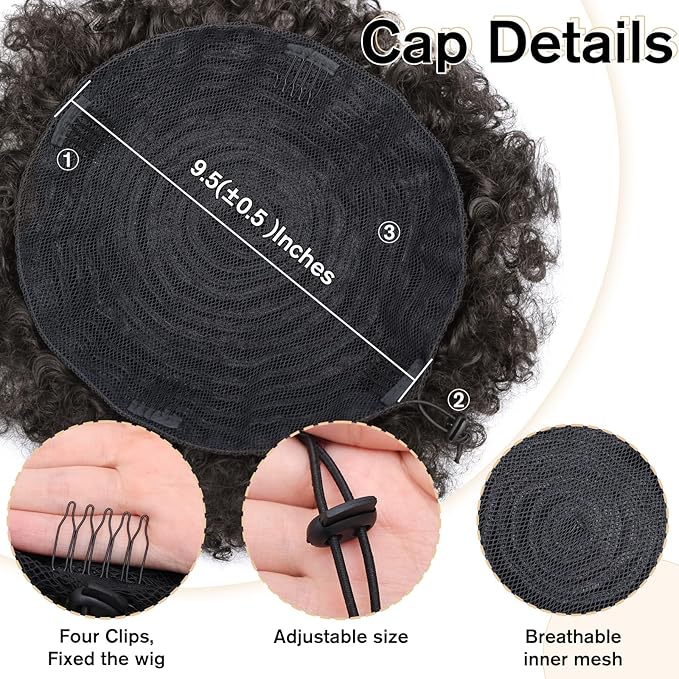 AISI QUEENS Afro Puff Drawstring Ponytail for Black Women, Black Brown Afro Bun Drawstring Ponytail,Short Kinky Curly Afro Ponytail Synthetic Hair Puffs (2#)
