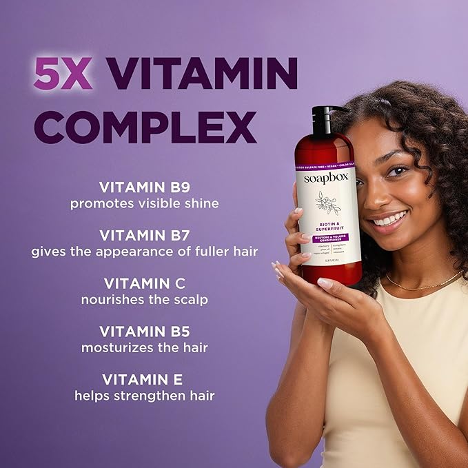 Soapbox Biotin & Collagen Super Fruit Conditioner for Thin, Fine, Thinning Hair | Volumizing & Softening Conditioner to Promote Hair Growth, Strength, Fullness, 1 Liter Pump Bottle