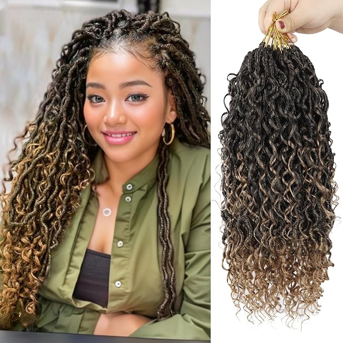 Goddess Locs Crochet Hair 18 Inch 9 Packs Synthetic Faux Locs Crochet Hair for Black Women, River Locs Hair Extensions Style Pre looped Crochet Locs with Curly Ends