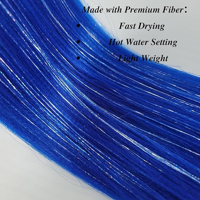 Tinsel Braiding Hair Pre stretched Blue Braiding Hair for Glitter Braids Festival Braids