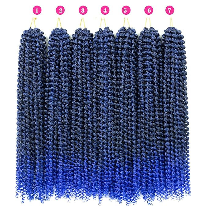18 Inch Passion Twist Hair, Ombre Blue Water Wave Crochet Hair for Women Passion Twists Braiding Hair Long Bohemian Synthetic Curly Braiding Hair Extensions Passion Twist Crochet Hair(7pcs,1B/Blue)