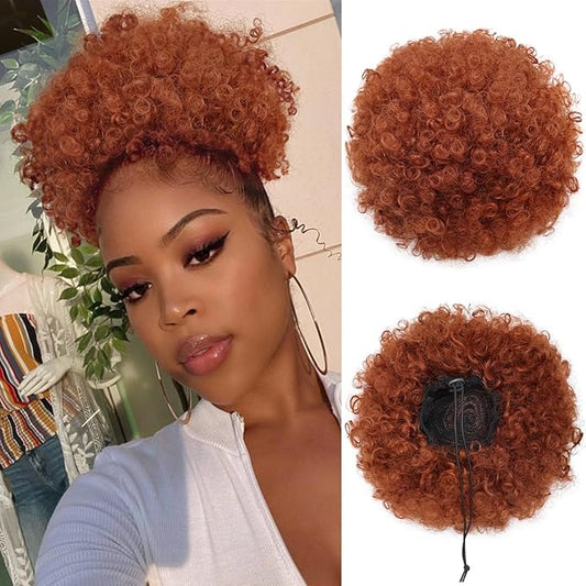 AISI QUEENS Synthetic Curly Puff Drawstring Ponytail Faux Buns Large Size Short Kinky Curly Hair Ponytail Hair Extension Updo Wrap Fiber Wig(350#)