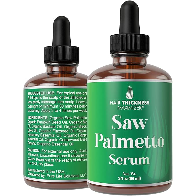 Saw Palmetto Serum for Hair Growth and Thickening - With Rosemary, Peppermint, Pumpkin Seed Oils. Vegan Moisturizing and Strengthening Scalp Treatment for Women, Men, Weak, Dry, Frizzy Hair 2oz