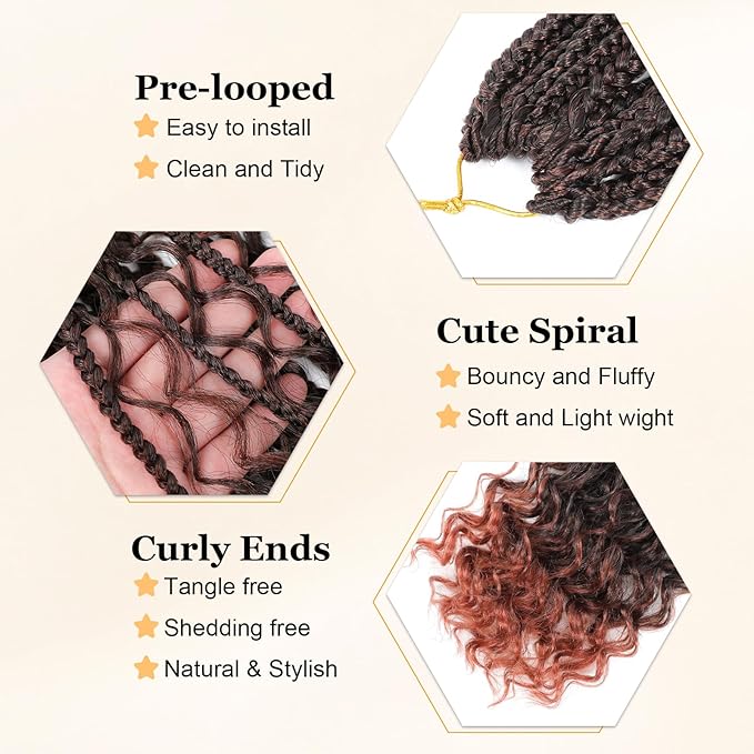 9 Packs Goddess Box Braids Crochet Hair Boho Crochet Box-Braids With Curly Ends Crochet-Hair For Black Women, 10 Inch Pre Looped Bohemian Box Braiding (10Inch 9 Packs,T350#)