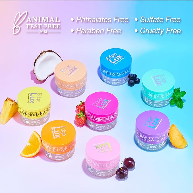 Edge Lux Edge Control Gel with Castor Oil, Keratin, Biotin, and Olive Oil - 48 Hour Maximum Hold, Non-Flaking, Non-Greasy, Scented, Conditioning Styling Gel for All Hair Types