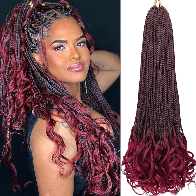 French Curl Crochet Braids 22 Inch 8 Packs Goddess Box Braids Crochet Hair for Women Pre Looped Crochet Box Braid with Curly Ends Synthetic French Curly Braiding Hair Extensions (1B/BUG)