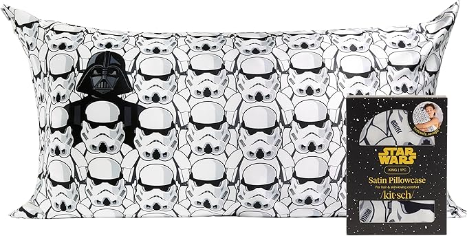 Kitsch x Star Wars Darth Vader & Stormtroopers Satin Pillowcase with Zipper | Better Than Silk Pillowcase | Frizz-Reducing Pillow Case for Hair & Skin Care, Cooling & Breathable - King