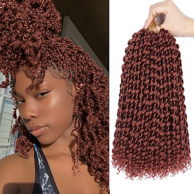 Ubeleco Copper Red Passion Twist Hair, 350# Water Wave Crochet Hair 10 Inch Passion Twist Crochet Hair 22 Strands/Pack Bohemian Synthetic Curly Braiding Hair Extensions (10 Inch (Pack of 7), 350#)