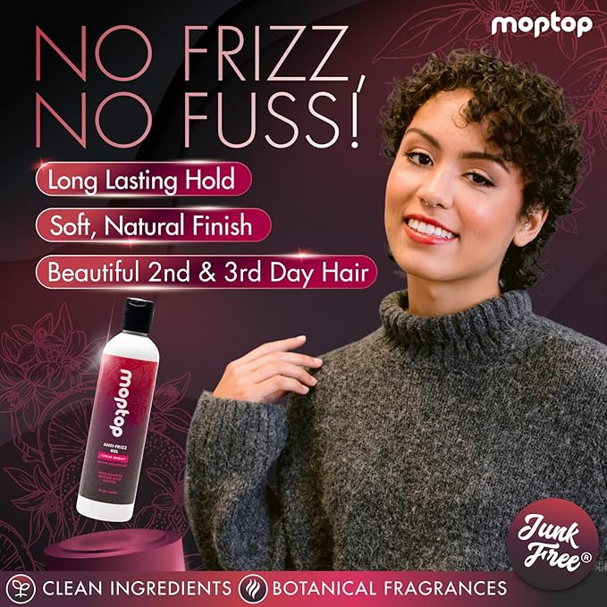 MopTop Salon Anti Frizz Hair Gel – Salon Quality Curl Defining Gel to Enhance Wavy, Curly and Kinky-Coily Hair, Medium Hold, For Frizz Control, with Aloe, Sea Botanicals & Honey (Citrus Medley, 8oz)