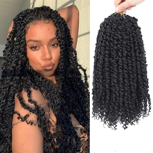 Passion Twist Hair - 8X 12 Inch Passion Twist Crochet Hair For Women, Crochet Pretwisted Curly Hair Passion Twists Synthetic Braiding Hair Extensions (12 Inch, 1B)