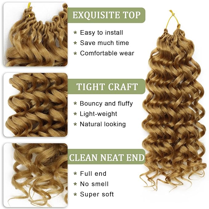 Vomella GoGo Curl Crochet Hair 8 Packs Water Wave 10 Inch Blonde Curly Crochet Hair for Women Short Beach Curl Synthetic Deep Twist Hair Extensions(27#)