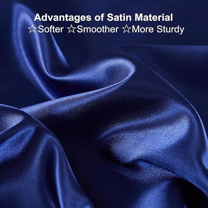 Satin Pillowcase for Hair and Skin, Soft and Cooling Vegan Silk Sleep Set-2 Satin Pillow Cases Queen Size, 1 Eye Mask, 1 Scrunchie, Self Care Essential Satin Night Routine Kit, Navy Blue