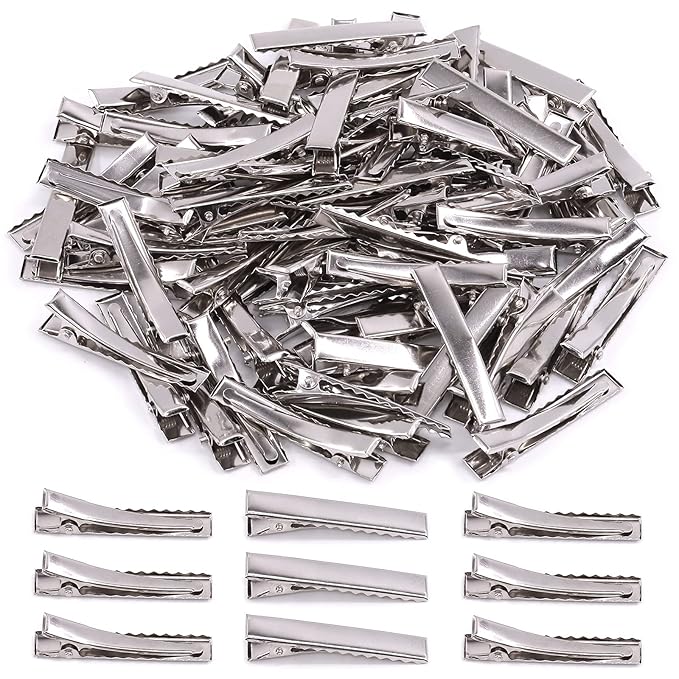 200Pcs 1.81 inch / 4.6 cm Alligator Hair Clips Bulk Silver Single Prong Hair Clips For Bows Making Hair Pins For Sectioning Hair Styling And Sectioning Hairdressing DIY Crafts
