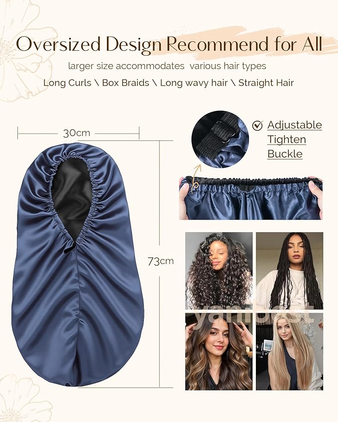 YANIBEST Long Bonnet Braid Bonnet for Sleeping Adjustable Satin Silk Bonnet for Braids Sleep Bonnet for Women Locs Navy