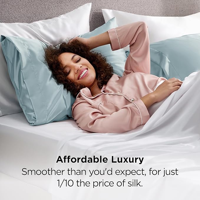 Bedsure King Size Satin Pillowcase Set of 2 - Light Turquoise Silky Pillow Cases for Hair and Skin with Envelope Closure, Similar to Silk Pillow Cases, Gifts for Women Men, 20x36 Inches, 2pcs