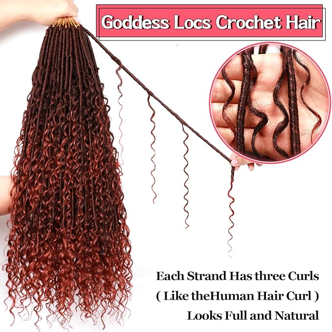 Goddess Locs Crochet Hair-24 Inch 8 Packs Boho Faux Locs Crochet Hair for Black Women Pre Looped Soft Locs with Curly Ends (T350, 24 Inch(Pack of 8))