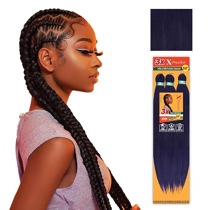 Sensationnel X-pression prestretched braiding hair - 3x braid 58 inch all kanekalon flame retardant synthetic braid for box braids and twists (1 pack, INDIGO)