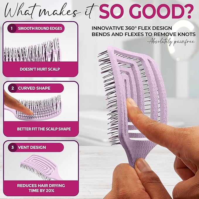 Fiora Naturals Paddle Hair Brush for Thick Hair - Detangler Brush for women - Vented Hairbrush for Gentle Detangling, Best Hair Brush for Wet or Dry Hair - Pink