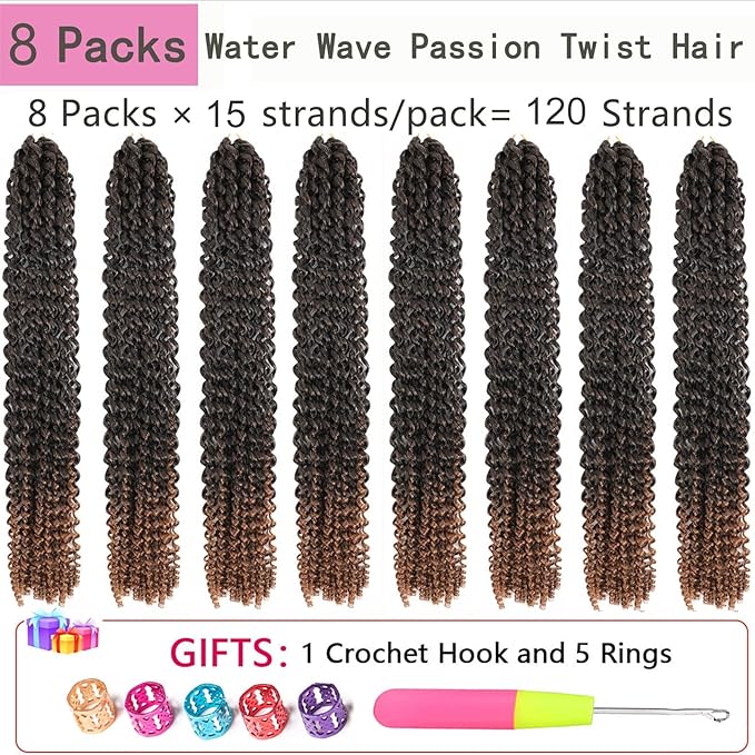 Passion Twist Hair 18 Inch 8 Packs Passion Twist Crochet Hair For Women Curly Braiding Hair For Butterfly Locs Long Bohemian Synthetic Hair Extension (18 Inch (Pack of 8), T30)
