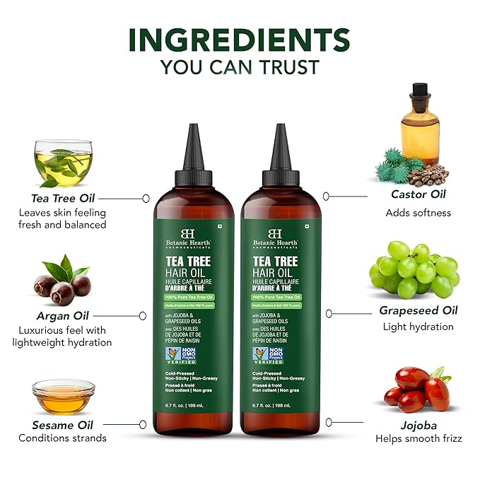 Botanic Hearth Hair Oil for Hair Growth & Home Hair Perm Kit | Strengthening Dry, Frizzy, Damaged Hair & Scalp Treatment | Tea Tree Hair Oil – 6.7 Fl Oz (2 Pack)