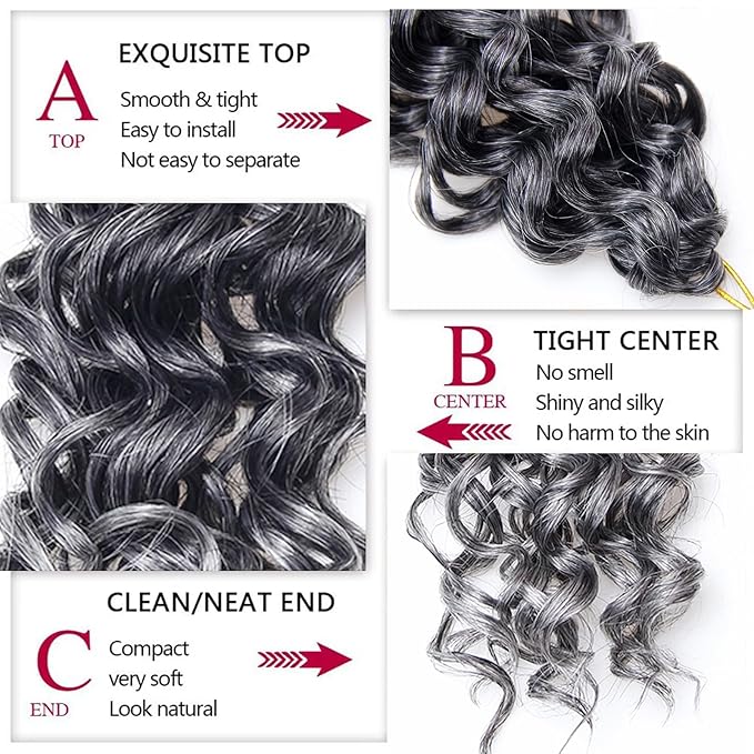 YXCHERISHAIR 8 Packs Curly Crochet Hair 14inch GoGo Curl Crochet hair for Women Deep Wave Braiding hair,Synthetic Bohemian Water Wave Crochet hair Braids (1B/Grey, 14inch)