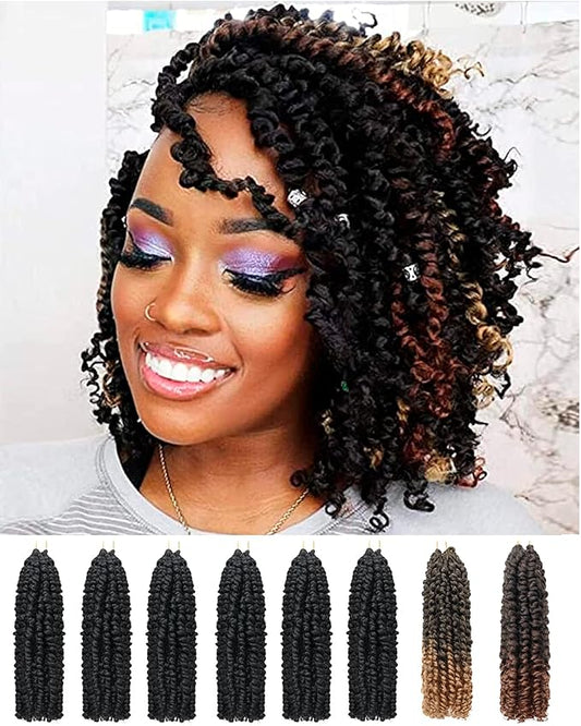 Pre-Twisted Passion Twist Crochet Hair for Black Women 10 Inch 8 Packs Passion Twist Hair Pre Looped Bohemian Braids Short Bob Curly Crochet Braiding Hair Extensions Mix Color Combo Pack 1B+T27+T30