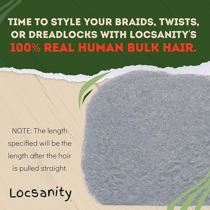 Locsanity Afro Kinky 100% Bulk Natural Human Hair - Braiding Hair for Dreadlocks, Loc Repair, Dreadlock Extensions, Twists, Braids - 16 Inches Long, 1 Oz